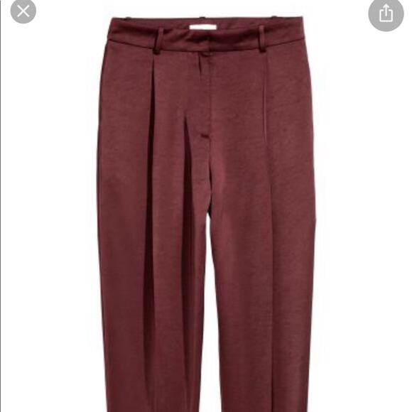 H&M Satin Relaxed Fit Cropped tapered leg cuffed hem pants Burgundy size 6 - Picture 4 of 13